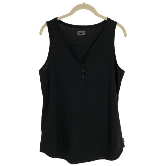 Eddie Bauer Black Sleeveless 1/4 Button Top Size M - Picture 1 of 16
